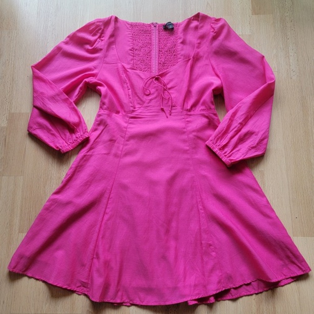 J.Crew Re-Imagined Hot Pink Smocked Back Baba doll Mini Dress Womens 8 Fuchsia - Picture 3 of 12